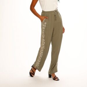 Lounge Linen blend Women's Pants with Embroidery